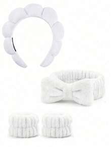 Bộ 3 món băng đô và băng đeo cổ tay bằng sợi microfiber cao cấp - Mềm mại, thoải mái khi rửa mặt, trang điểm, tắm và chăm sóc da. Phụ kiện tóc dành cho nữ. - Nhiều màu - Xem 24
