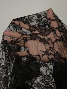 SHEIN Tall 女士性感透视黑色蕾丝上衣和蕾丝裤套装（2件套），时尚设计，春夏款 - 黑色 - 查看 8