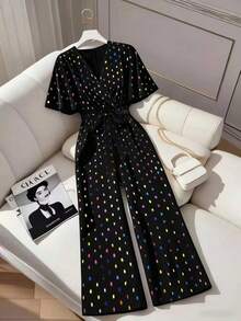 Cravure Bộ đồ liền thân thanh lịch đính sequin laser cỡ lớn cho nữ - màu đen - Xem 8