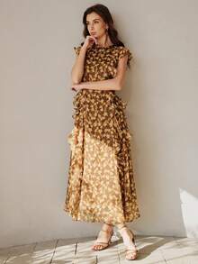 Anewsta Abito da donna con vita arricciata e stampa floreale, stile vacanza, per primavera/estate - Multicolore - Visualizzare 5