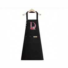 1PC Alphabet Series Black Base With Colorful Letters And Holographic Flower Pattern Cute Heart Print Apron, Perfect For Parties And Weddings, Made Of Peach Skin Fabric, Suitable For Kitchen, And Home Use – Unique Initial Letter Meaning Style. - Multicolor - View 17