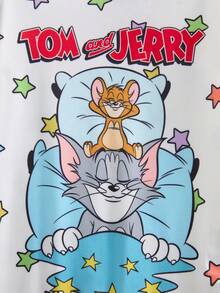 TOM & JERRY X SHEIN 男婴休闲可爱星星卡通图案长袖连体衣