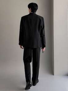DAZY 男士黑色修身商务西装套装，适合通勤，春秋季穿着 - 黑色 - 查看 2