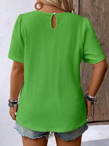 Momelise Áo thun nữ cỡ lớn màu xanh neon cổ tròn tay ngắn kiểu dáng thường ngày - màu xanh lá - Xem 2