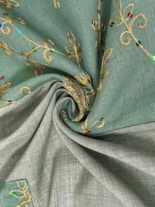 EMERY ROSE 女士圆领短袖植物印花休闲口袋连衣裙 - 綠色 - 查看 11