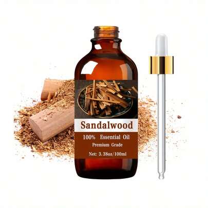 1/2pcs 100ml 100% Pure Natural Sandalwood Essential Oil - Long-Lasting Moisturizing And Soothing Fragrance, Suitable For Hair, Skin, Massage, Diffusers, And Humidifiers - Hypoallergenic, Suitable For All Skin Types, Unisex, Alcohol-Free, High Quality, Durable Packaging.