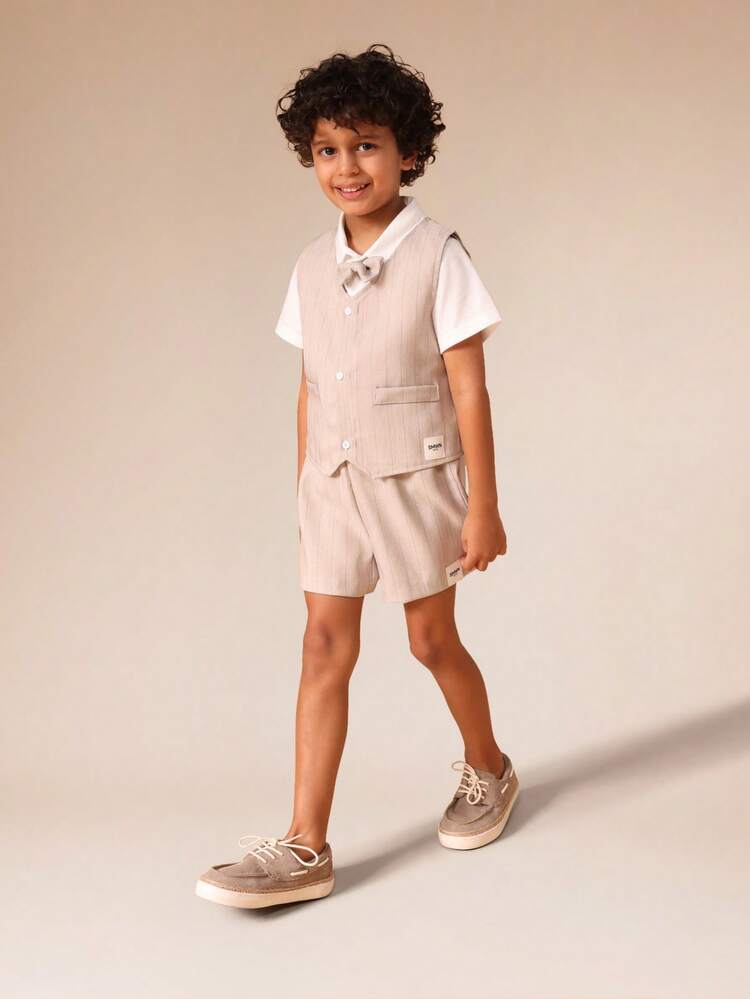 Linen Feel Vest Waistcoat Set With Shirt And Shorts