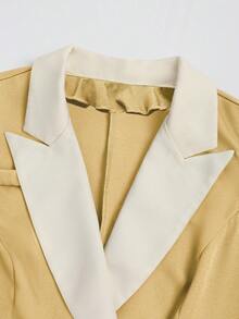 GlowEve CURVE Áo blazer không tay hai hàng cúc phối màu tương phản, thanh lịch, tối giản dành cho nữ cỡ lớn - Màu be - Xem 6