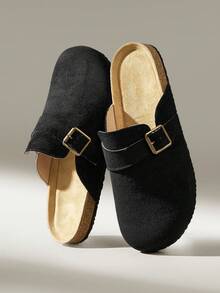 Solecia 女士新款平底套脚鞋，半包头穆勒鞋，采用绒面革材质，适合外出、购物、通勤和休闲穿着。