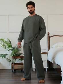 DAZY 男士绿色T恤和长裤家居服套装，秋季