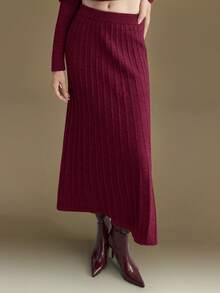 Ontre Chân váy xếp ly nữ chất liệu len pha, thanh lịch và thời trang cho việc đi lại trong thành phố, thiết kế tối giản cơ bản, phù hợp cho công sở, thường ngày, đi làm, mùa hè và hẹn hò. - Màu Đỏ Sâu - Xem 4