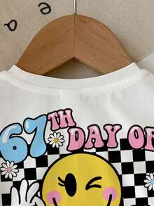 SHEIN Multicolor Fabric Baby Girls T Shirt Regular Length Short Sleeve Round Neck - Multicolor - View 4