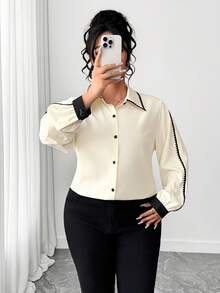 Elenzga Plus Size Elegant Design Women's Spring Blouse, Fashion Commuter Collared Shirt Office Blouse Blouses For Women Elegant - Apricot - View 2