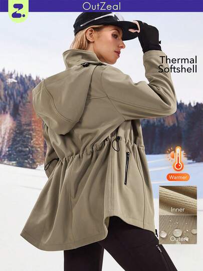 OutZeal Chaqueta térmica para mujer, para invierno, senderismo, acampada, impermeable, con forro térmico, bolsillo con cremallera y orificios para los pulgares.