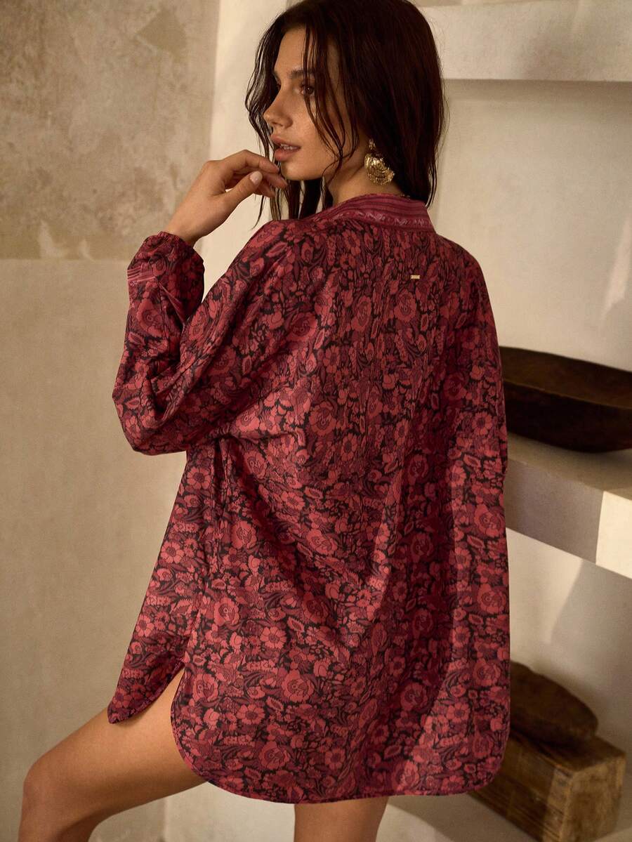MOTF PREMIUM Áo khoác đi biển dáng rộng, chất liệu chiffon mỏng nhẹ, họa tiết hoa, phong cách bohemian, thích hợp cho kỳ nghỉ. - Nhiều màu - Xem 2