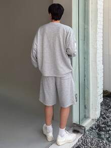 DAZY 男士宽松字母印花V领T恤套装，春夏款 - 灰色 - 查看 2