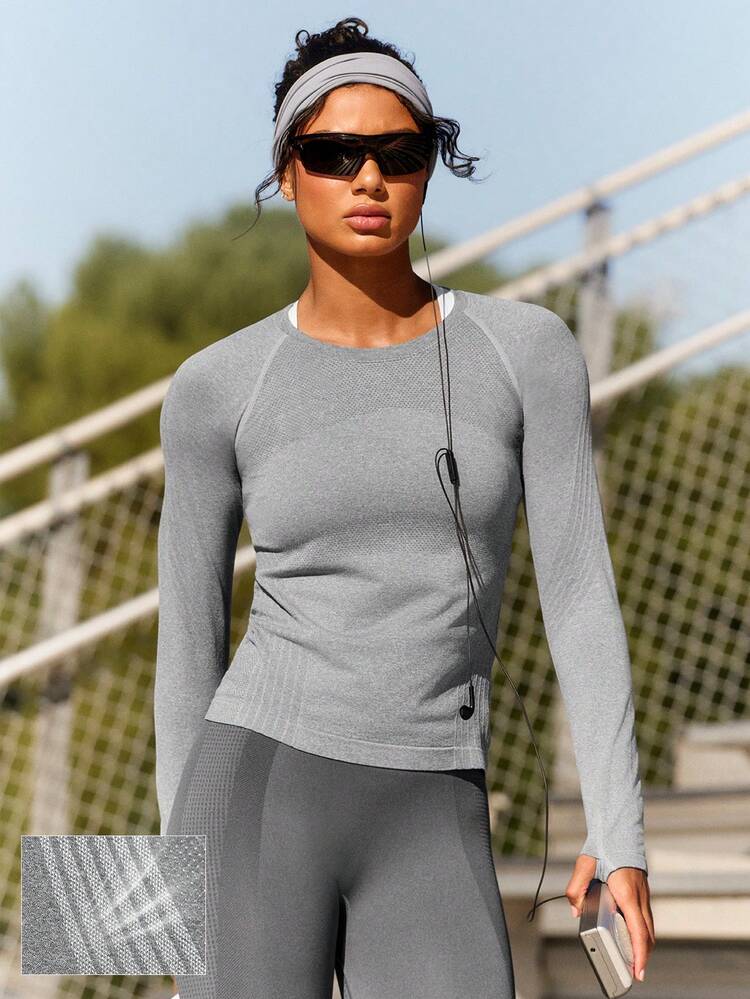 Schnell nahtlos Arktis Kante schweißableitend leicht dehnbar Konturpaneele Daumenöffnungen taillenlang Langarm-Oberteil Training Laufen Alltag Aktivkleidung