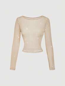 SHEIN MOD 2pcs Women's Sexy Sheer Semi-See-Through Fitted Long Sleeve Top,Country Outfits,Beach Vacation Wear,Tea Party ,Modest ,Prom Top,Cute Tops,Valentine's Day,Club Outfit,Tank Top,Summer Outfit For Women,Spring Break Outfits,Sparkly Tops, Carnival Costume Long Sleeve Tops - Multicolor - View 7