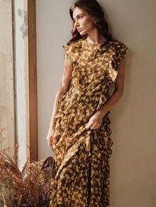 Anewsta Abito da donna con vita arricciata e stampa floreale, stile vacanza, per primavera/estate - Multicolore - Visualizzare 6