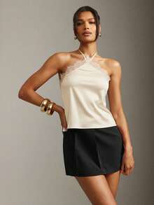 Top de tirantes con detalle de encaje sexy para la oficina en verano - Albaricoque - Ver 4