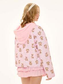 ROMWE Kawaii Manteau matelassé à imprimé ours mignon