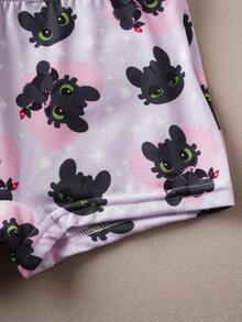 SHEIN How to Train Your Dragon Young Girl Cute Cartoon Heart Print Ringer Camisole Top And Boxy Panty Underwear Set - Baby Pink - View 6