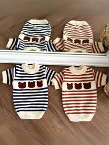 PETSIN 猫狗宠物冬季条纹毛衣，保暖可爱针织毛衣，超萌小熊图案 - 彩色 - 查看 9