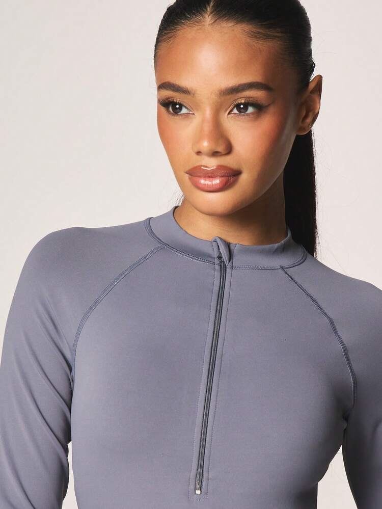 MISSGUIDED Active Half Zip Long Sleeve Raglan Top With Mock Neck For Training And Fitness
