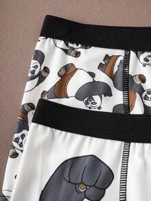 SHEIN Kung Fu Panda Tween Boy 2pcs Cute Panda Print Contrast Stitch Detail Trunks - White - View 8