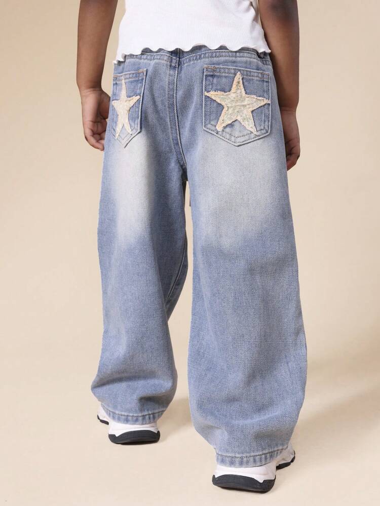 별 모양 패치가 달린 와이드 레그 진