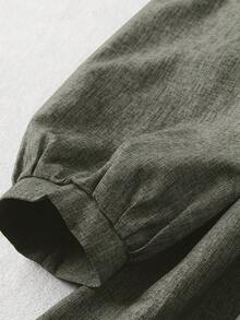 Rusticease 女士纯色圆领优雅长袖短裙 - 橄欖綠 - 查看 4