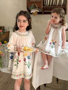 LMoss Kids 少女碎花荷叶边休闲连衣裙 - 彩色 - 查看 3