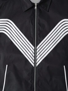 ROMWE MEN 男士休闲宽松撞色条纹衬衫和短裤套装 - 黑色 - 查看 3