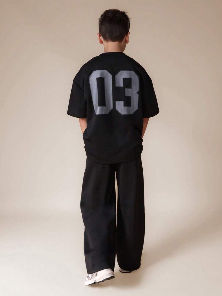 Graphic T-Shirt And Pants Set With Number Print
