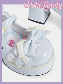 Dola Lovely Bow Decor Solid Color Casual Chunky Heel Women Pumps For Christmas - Blue - View 4