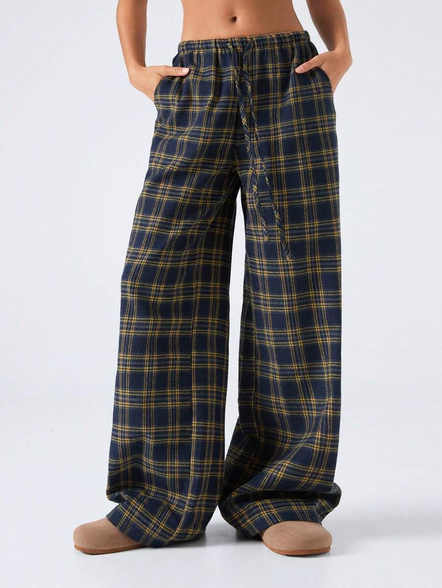 SHEIN EZwear Women Plaid Print Drawstring Waist Pants