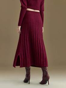 Ontre Chân váy xếp ly nữ chất liệu len pha, thanh lịch và thời trang cho việc đi lại trong thành phố, thiết kế tối giản cơ bản, phù hợp cho công sở, thường ngày, đi làm, mùa hè và hẹn hò. - Màu Đỏ Sâu - Xem 6