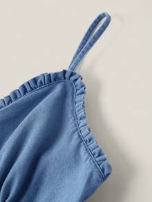 SHEIN MOD 大码休闲水洗牛仔吊带连衣裙 - 淺色水洗藍 - 查看 3