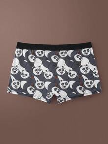 Kung Fu Panda X SHEIN Quần boxer nam mềm mại và thoải mái in hình gấu trúc - Đen và trắng - Xem 2