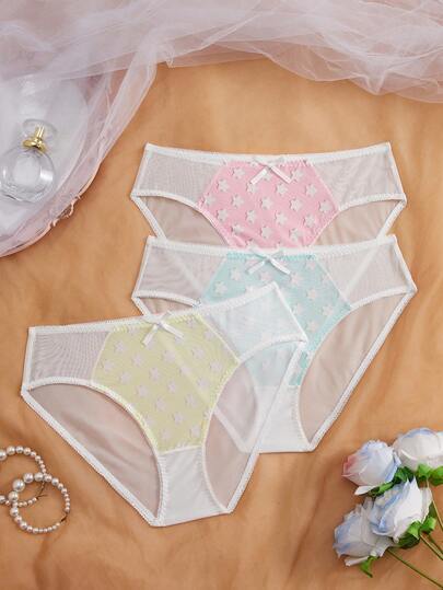 3件套女童彩色星星蝴蝶结装饰内裤