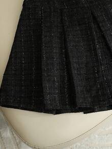 Franclia Petite Falda negra de otoño elegante de cintura alta con línea A y pliegues con cinturón & hebilla, falda escolar de lana, falda mini de moda para volver a la escuela, para mujeres de talla pequeña - Negro - Ver 8