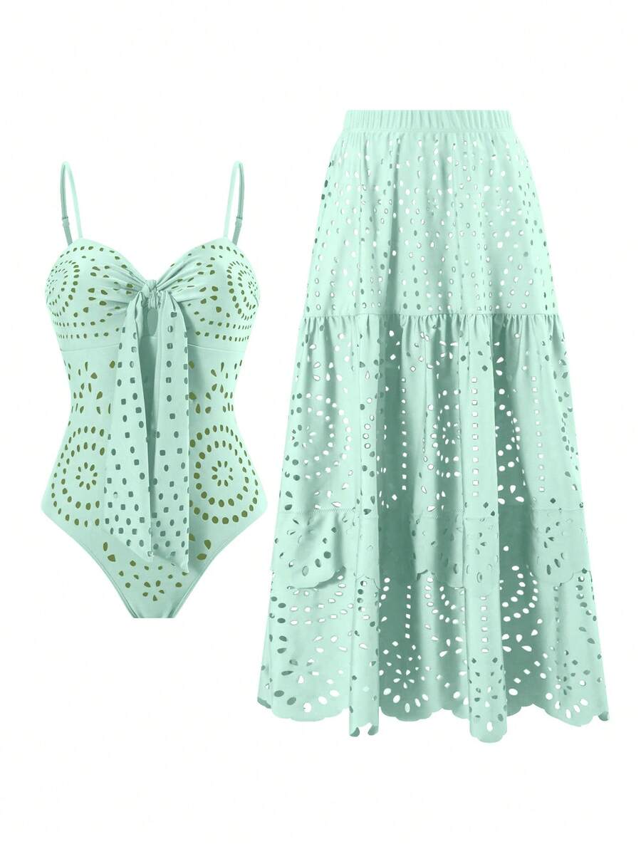 Swim Oasis V-Ausschnitt einfarbiger Ausschnitt-Badeanzug im neuen Stil für Frauen - Minzgrün - Übersicht 1