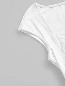 ROMWE Goth Y2K Sexy Versatile Contrast Lace Ruched Waist Fitted Bodycon T-Shirt For Women - White - View 3