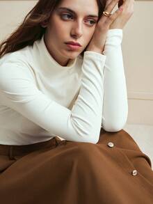 Écloséra 2 st/set dam vår/höst vit stickad topp och kakifärgad bantningskjol - Multifärgad - Visa 6