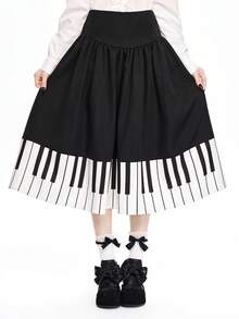 ROMWE Goth 哥特娃娃钢琴键图案A字裙（女款）