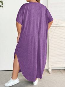 SHEIN CURVE+ 大码女式时尚通勤休闲口袋设计分体睡袍，春夏款 - 紫色 - 查看 2