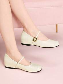 CUCCOO DOLLMOD Women's Buckle Design Casual Fashionable Flat Shoes Valentine's Day - Apricot - View 1