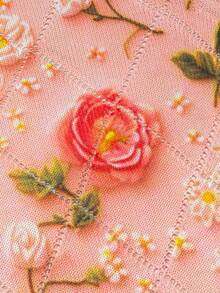 SHEIN LUNE Women's Casual Vacation Style 3D Floral Pointelle Knit Top, Spring/Autumn - Pink - View 5