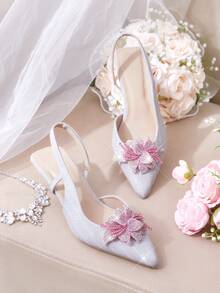 CUCCOO HITCHD Women's Fashionable Elegant Party Rhinestone 3D Flower Decorated Pumps - Silver - View 2