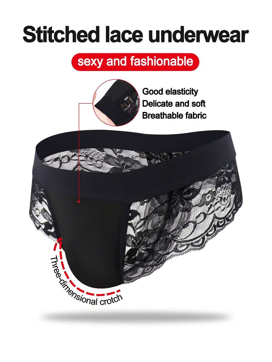 DrisQ Sexy Black Lace Wave Temptation Thong Briefs For Men - Black - View 1